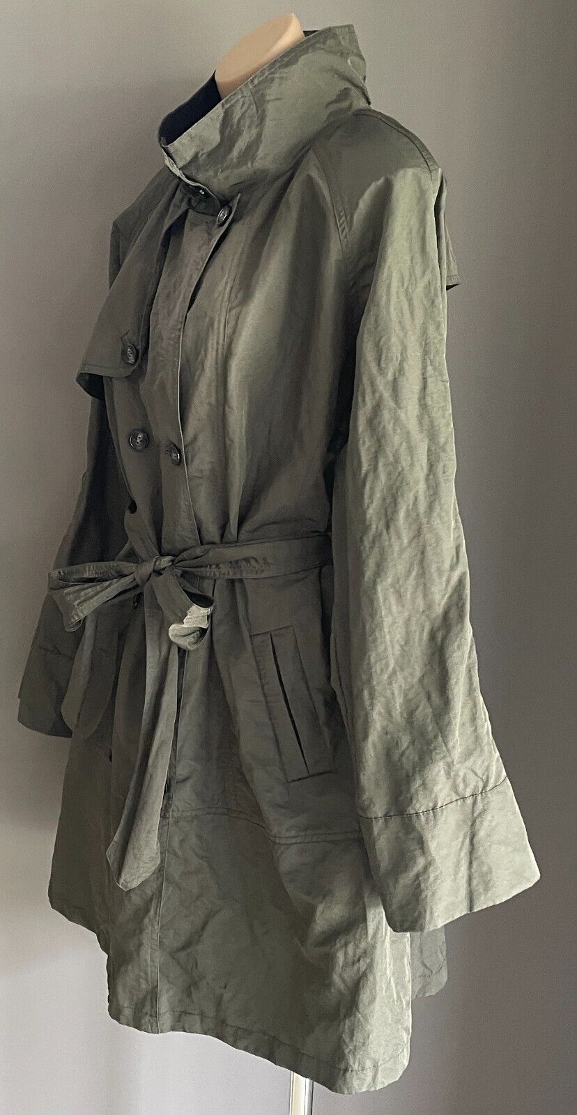 PING PONG Trench Coat Khaki Shimmer Lightweight Anorak Belt Size 16 PINGPONG NEW