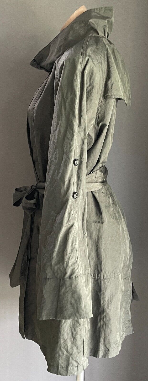 PING PONG Trench Coat Khaki Shimmer Lightweight Anorak Belt Size 16 PINGPONG NEW
