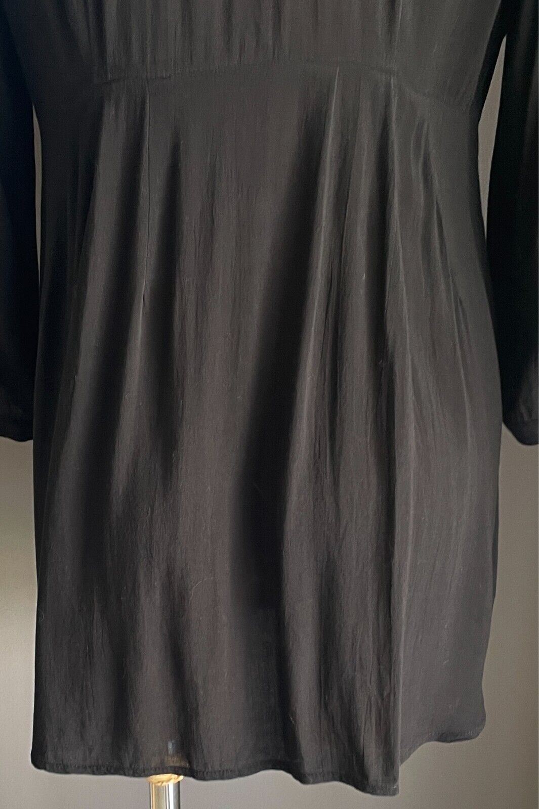 PING PONG Top Black Blouse Button Front Size 12 Lace Trim 3/4 Adjustable Sleeves