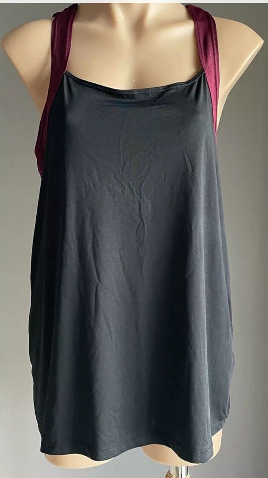AVELLA Tank Top Black Burgund Racer Back Stretch Active Sport Singlet Size S 16