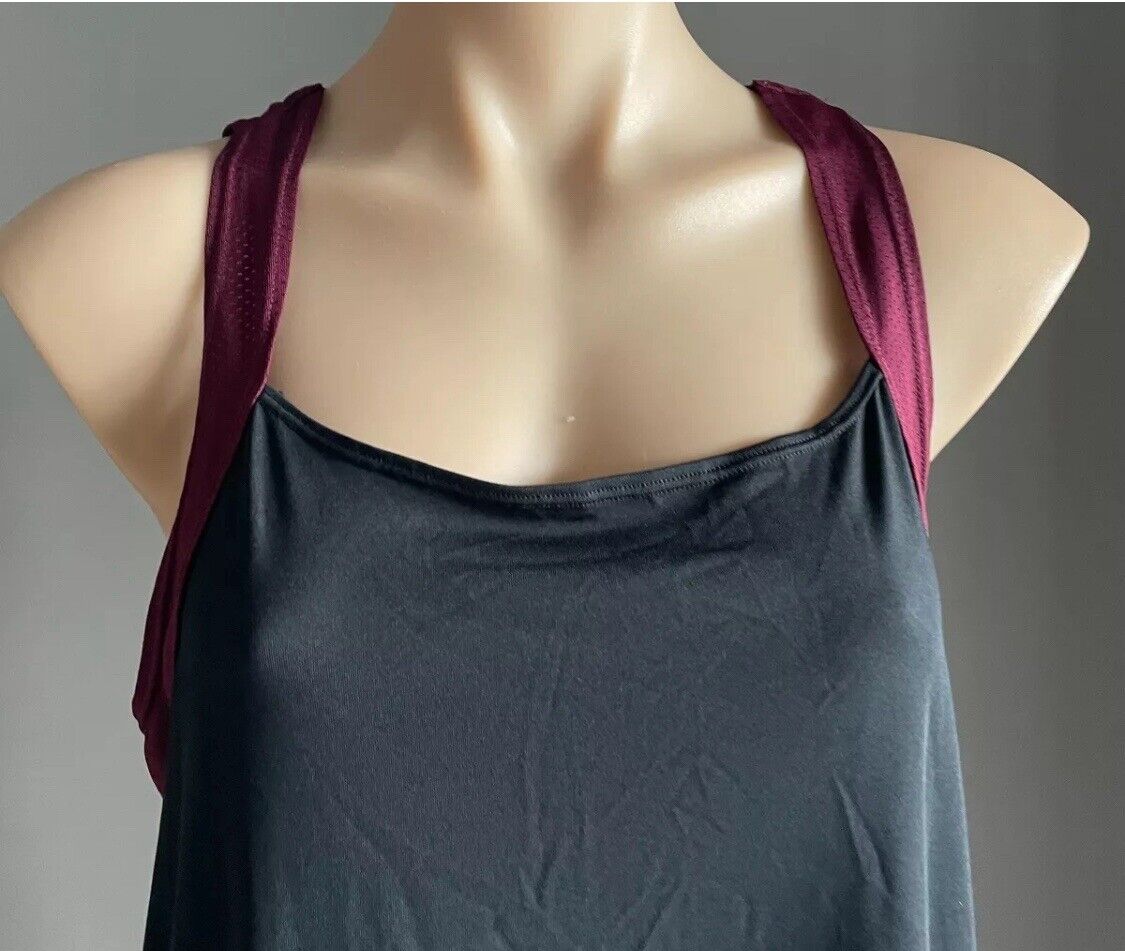 AVELLA Tank Top Black Burgund Racer Back Stretch Active Sport Singlet Size S 16
