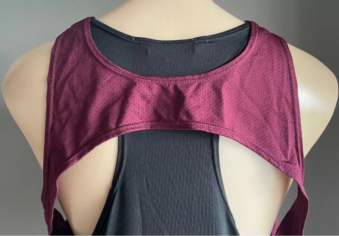 AVELLA Tank Top Black Burgund Racer Back Stretch Active Sport Singlet Size S 16
