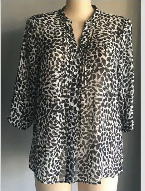 AVELLA Top Semi Sheer Blouse Navy Grey Taupe Animal Print 3/4 Sleeve Plus Sz 18