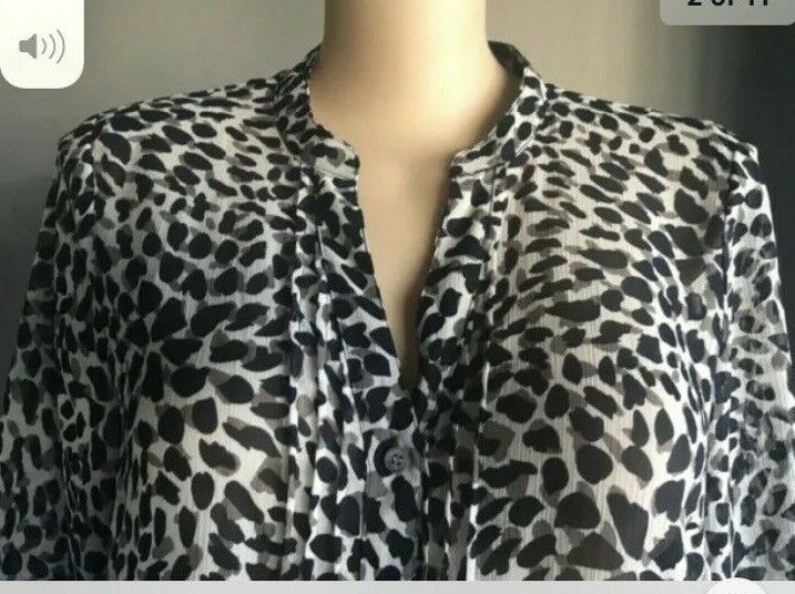 AVELLA Top Semi Sheer Blouse Navy Grey Taupe Animal Print 3/4 Sleeve Plus Sz 18