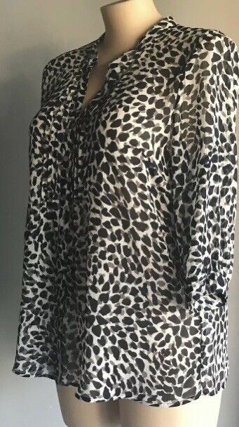 AVELLA Top Semi Sheer Blouse Navy Grey Taupe Animal Print 3/4 Sleeve Plus Sz 18