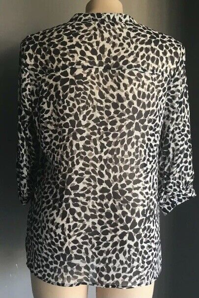 AVELLA Top Semi Sheer Blouse Navy Grey Taupe Animal Print 3/4 Sleeve Plus Sz 18
