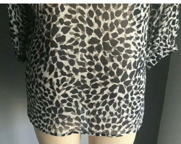 AVELLA Top Semi Sheer Blouse Navy Grey Taupe Animal Print 3/4 Sleeve Plus Sz 18