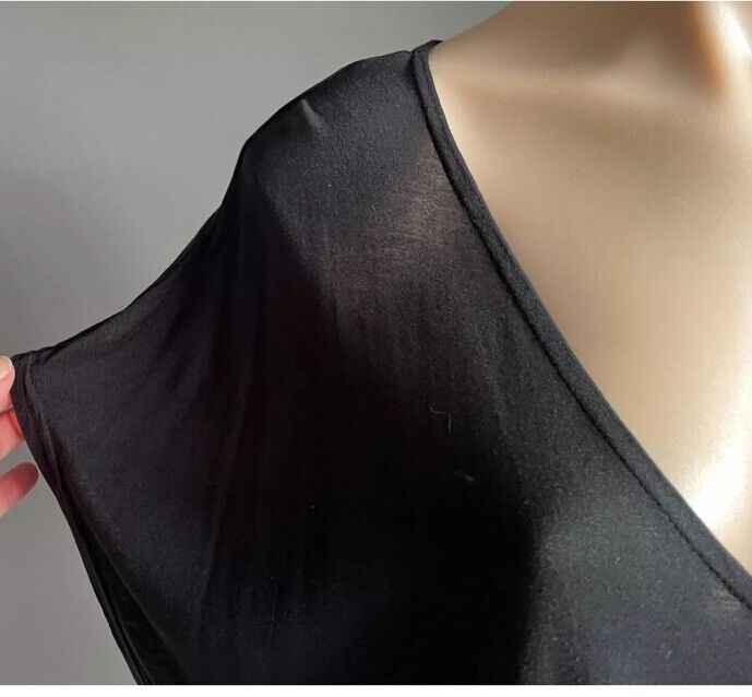 MISS SHOP Top Black Knot Front Hem Extended Sleeve Stretch Blouse Size 16 NEW