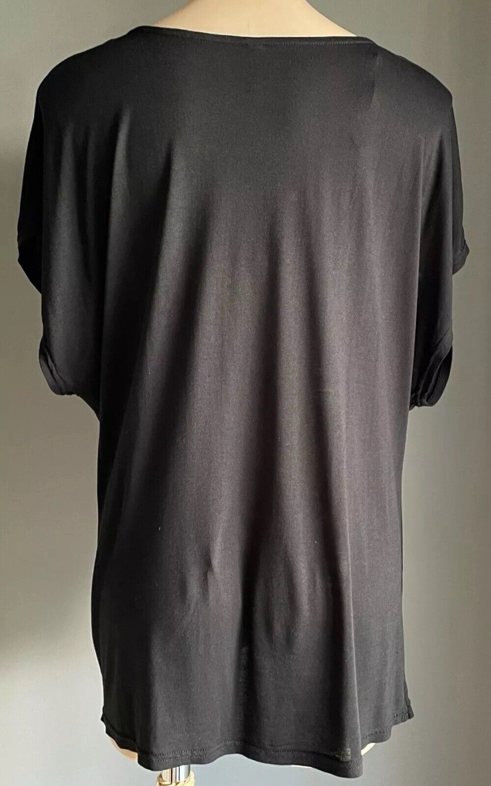 MISS SHOP Top Black Knot Front Hem Extended Sleeve Stretch Blouse Size 16 NEW