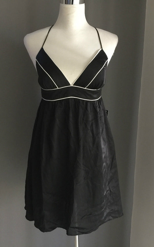 MISS SHOP Dress Silk Black & White Crossover Spaghetti Straps Frock Size 10 NEW