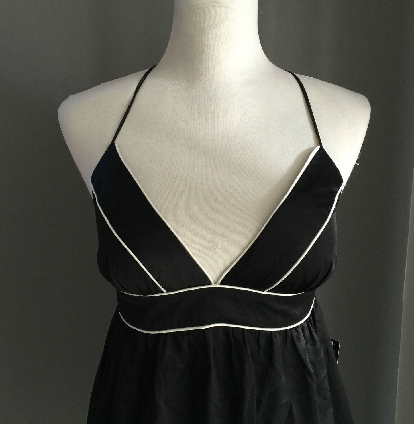 MISS SHOP Dress Silk Black & White Crossover Spaghetti Straps Frock Size 10 NEW