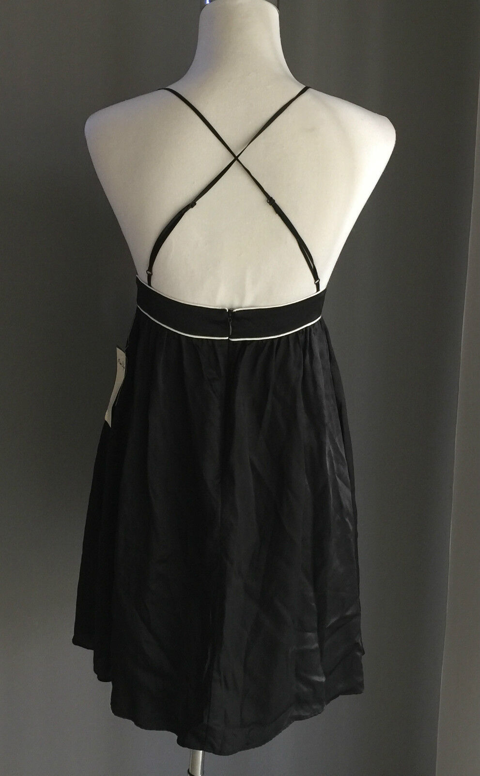 MISS SHOP Dress Silk Black & White Crossover Spaghetti Straps Frock Size 10 NEW