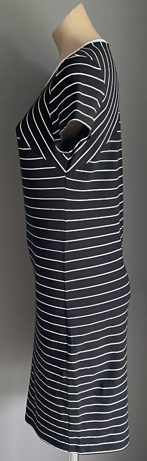 MISS SHOP T-Shirt Dress Black & White Stripe Cap Sleeve Below Knee Size 12 NEW