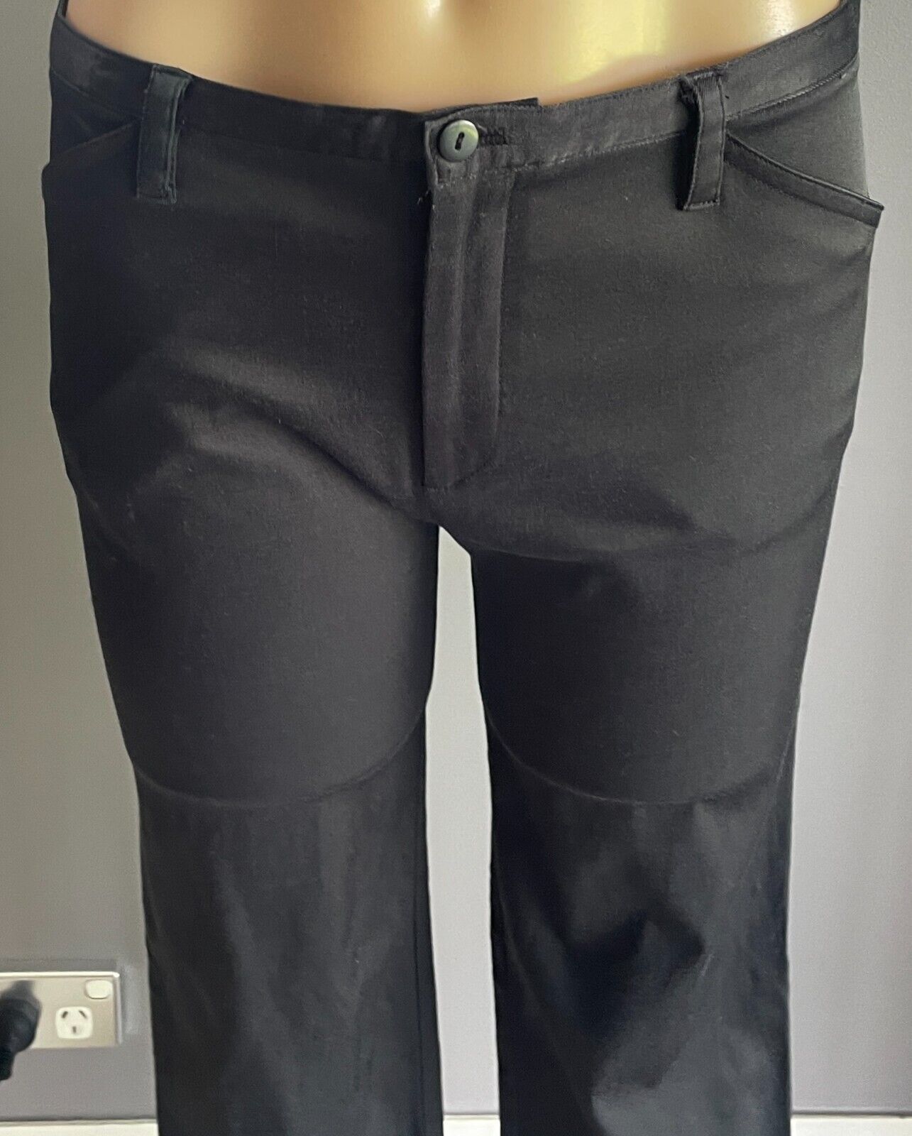 MISS SHOP Black Pants Slight Boot Leg Stretch Fabric wSheen Satin Band Size 12 M