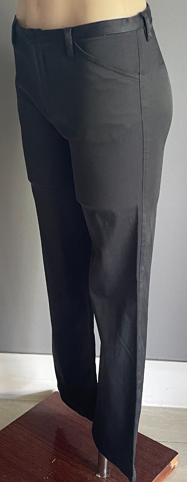 MISS SHOP Black Pants Slight Boot Leg Stretch Fabric wSheen Satin Band Size 12 M