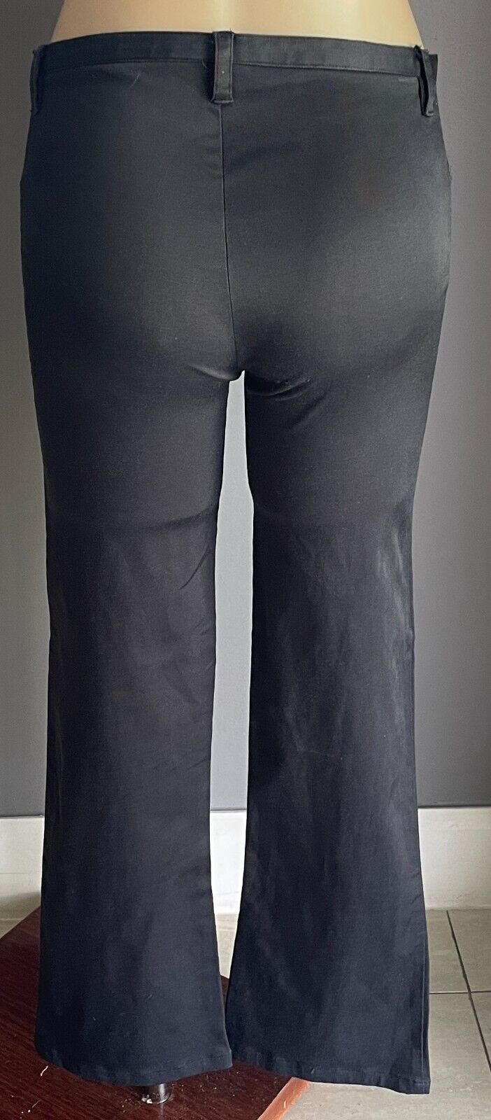 MISS SHOP Black Pants Slight Boot Leg Stretch Fabric wSheen Satin Band Size 12 M