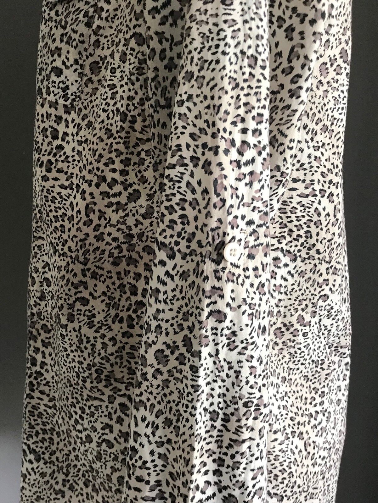 MISS SHOP Shirt Top Brown Black White Cheetah Adjustable Sleeve Blouse Sz 12