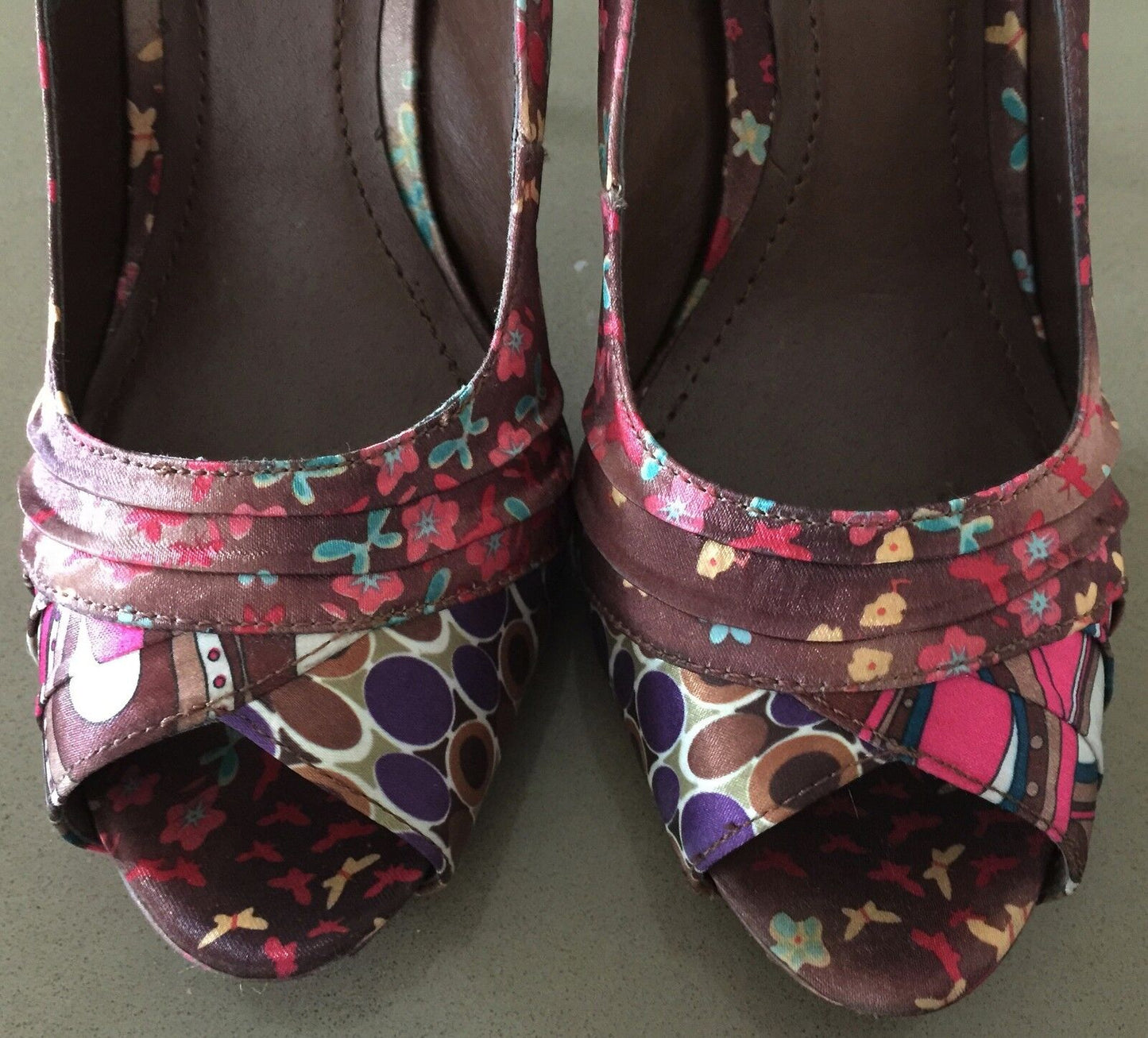 MISS SHOP Stiletto Shoes Multi Print & Colour Fabric Peep Toe Size 10 Gorgeous