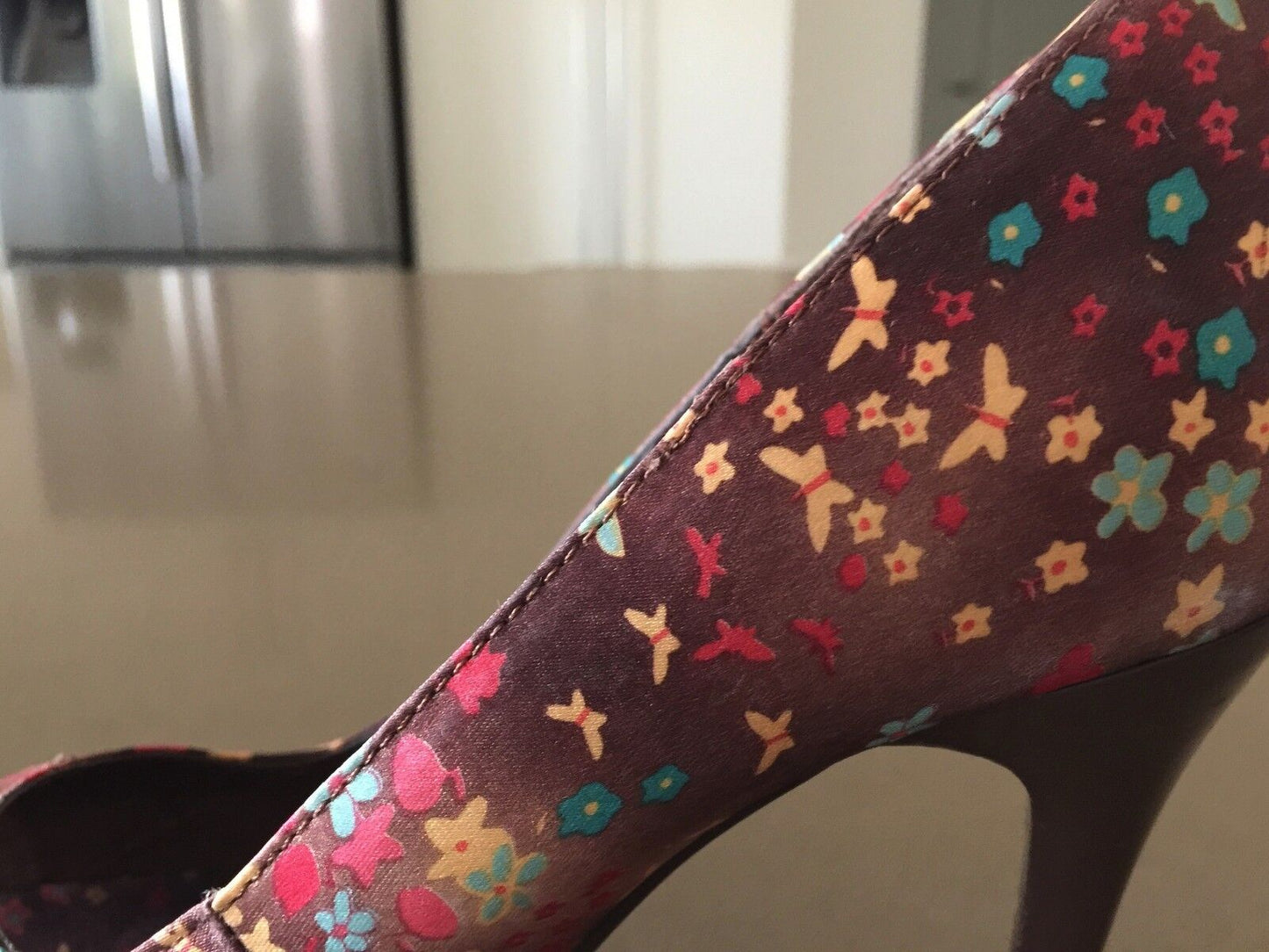 MISS SHOP Stiletto Shoes Multi Print & Colour Fabric Peep Toe Size 10 Gorgeous
