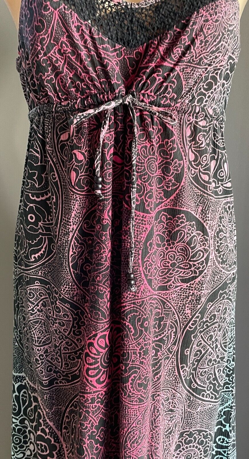 BILLABONG Maxi Dress Shades of Pink Green Black  Print Sleeveless Ladies Size 10