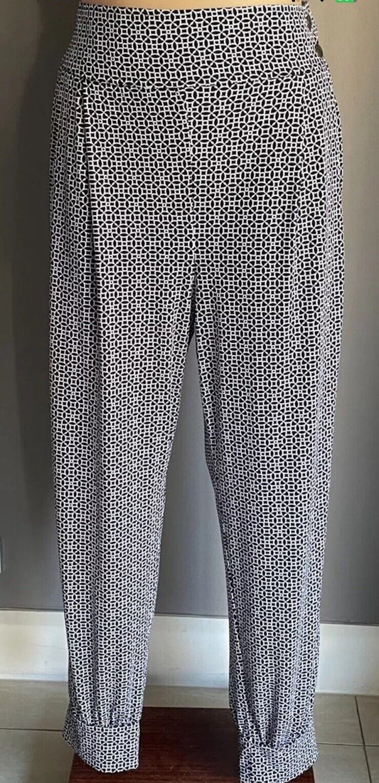 ALEXIA Lounge Pants Black & White Print Elastic Waist & Cuffs Plus Size 22 Boho