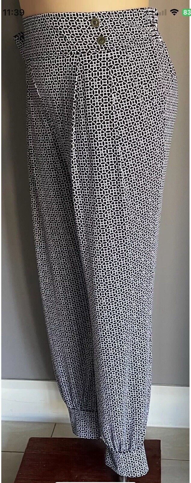 ALEXIA Lounge Pants Black & White Print Elastic Waist & Cuffs Plus Size 22 Boho