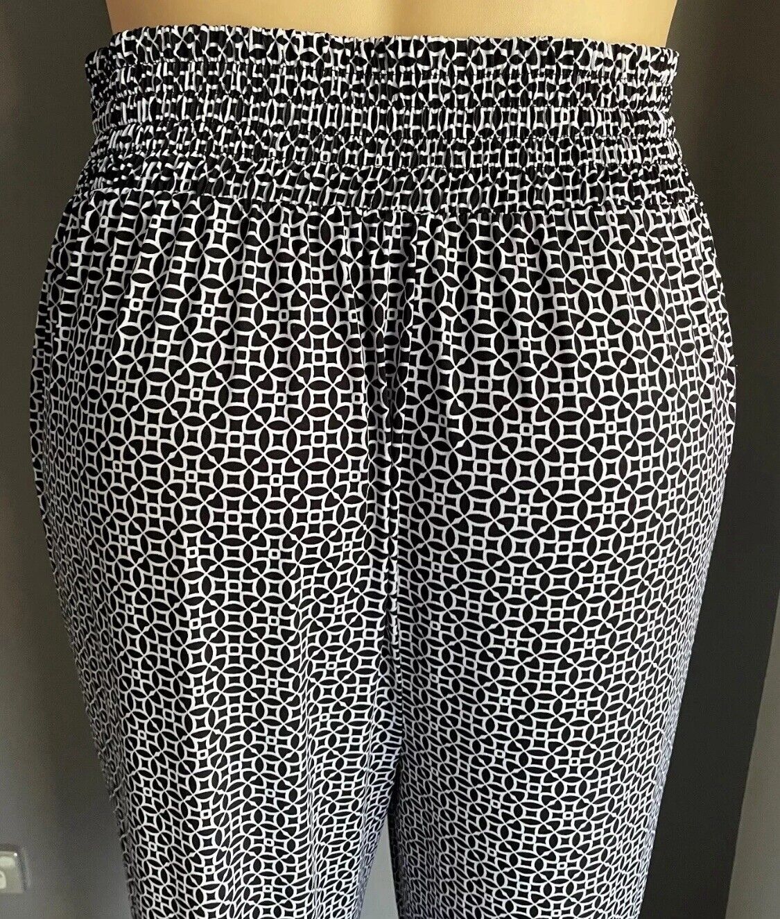 ALEXIA Lounge Pants Black & White Print Elastic Waist & Cuffs Plus Size 22 Boho