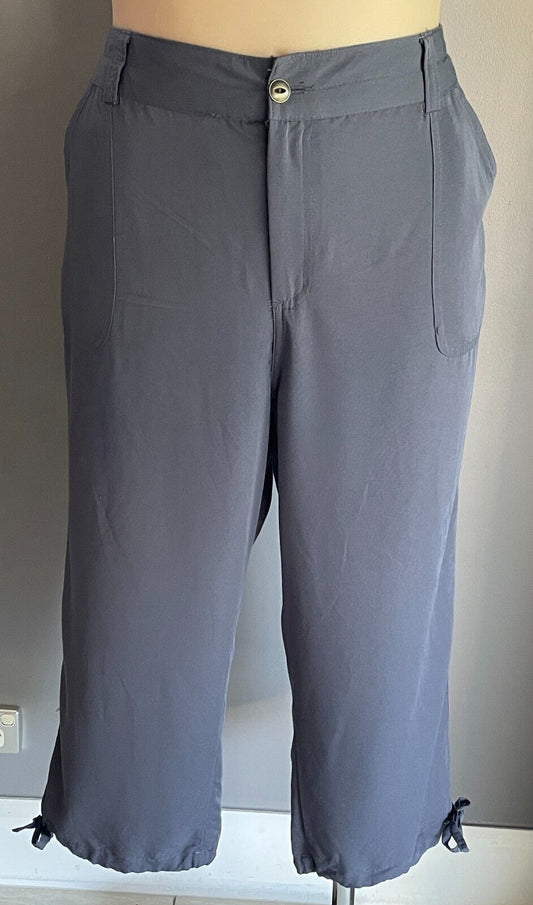 ALEXIA Grey Pants Utility Style Plus Size 18 Cropped Length Tie At Each Leg