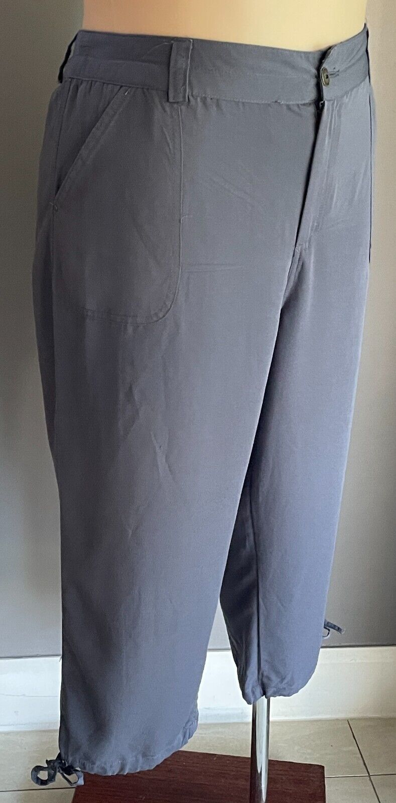 ALEXIA Grey Pants Utility Style Plus Size 18 Cropped Length Tie At Each Leg