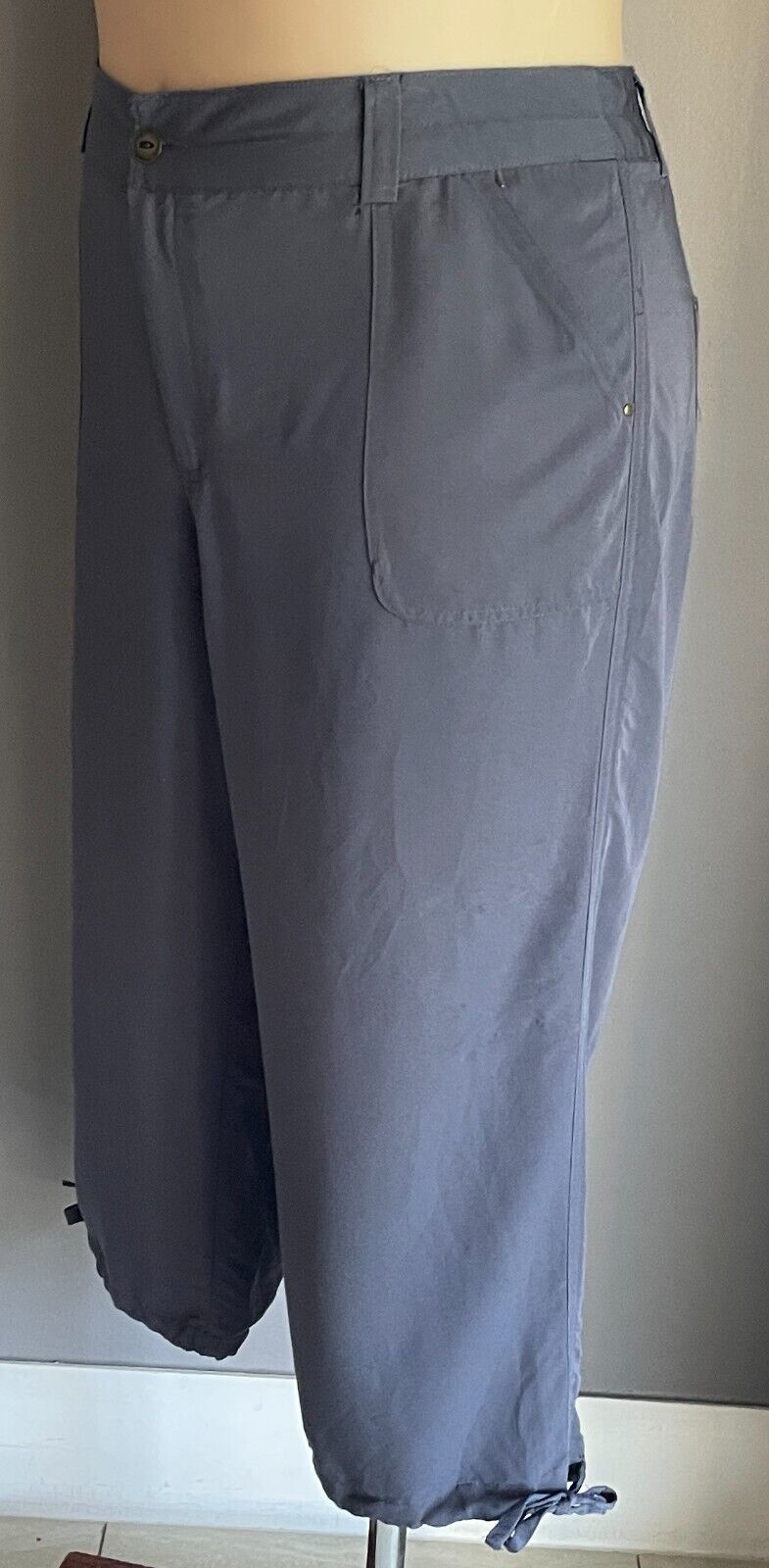 ALEXIA Grey Pants Utility Style Plus Size 18 Cropped Length Tie At Each Leg