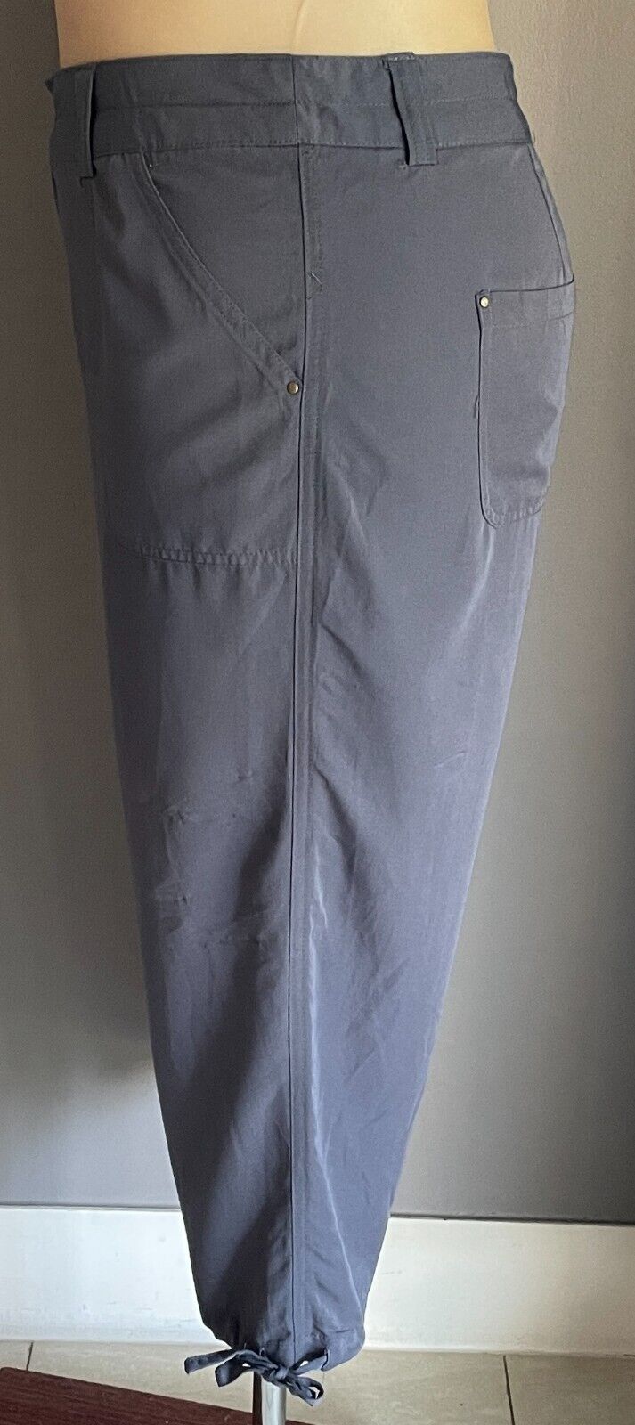 ALEXIA Grey Pants Utility Style Plus Size 18 Cropped Length Tie At Each Leg