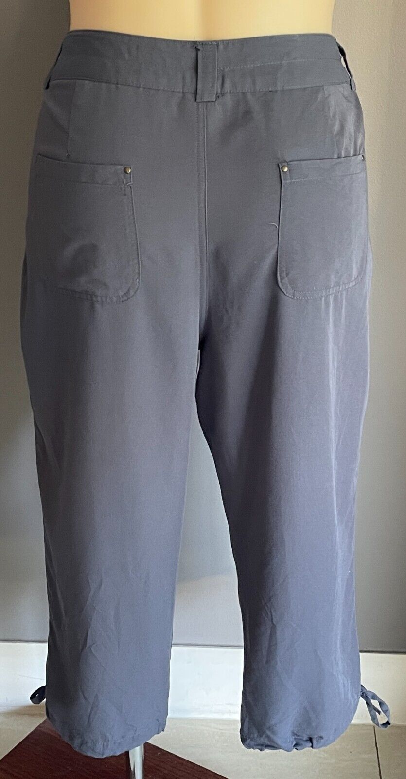 ALEXIA Grey Pants Utility Style Plus Size 18 Cropped Length Tie At Each Leg