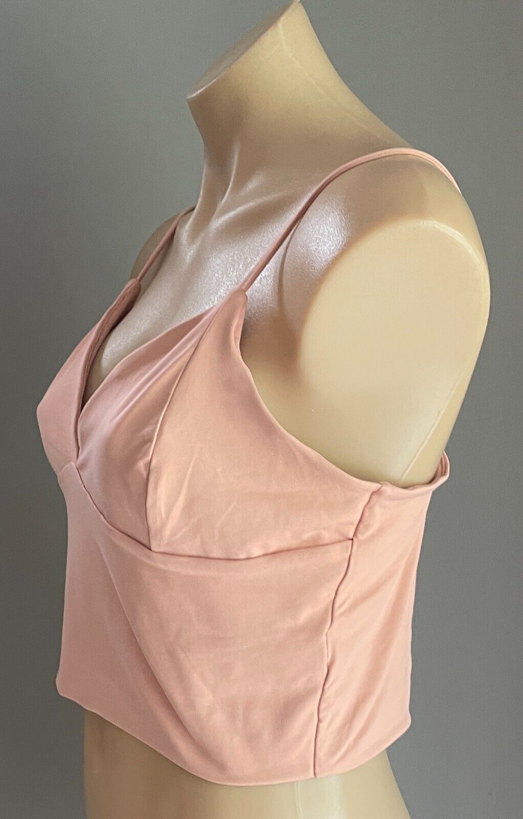 SUPRE Dusty Pink V-Neck Tank Crop Top Size L 12 Thin Straps Smooth Stretch