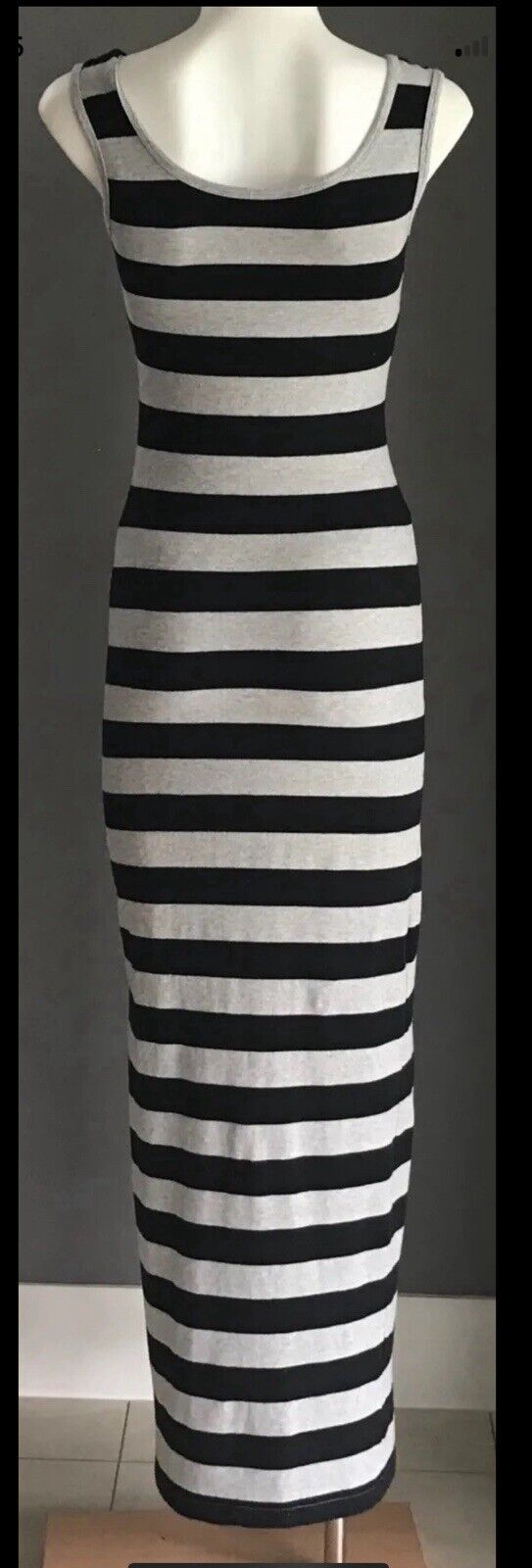 SUPRE Maxi Dress Grey & Black Stripe Sleeveless Stretch Tube Size XS 8 NEW