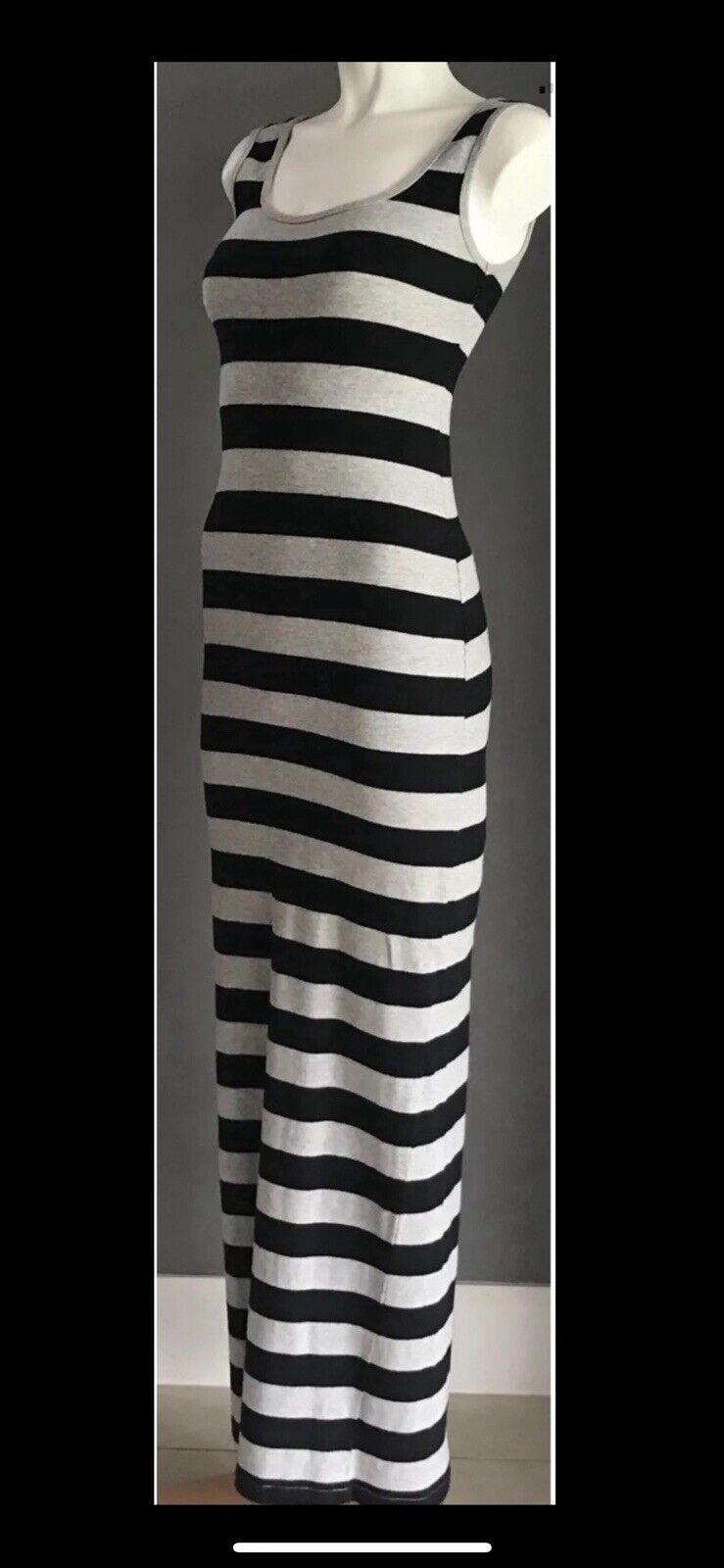 SUPRE Maxi Dress Grey & Black Stripe Sleeveless Stretch Tube Size XS 8 NEW