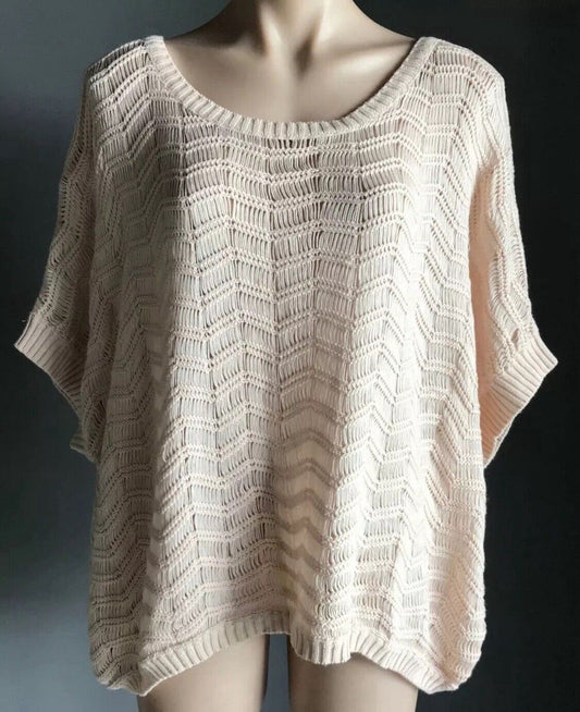 SUPRE Oversized KNIT TOP Blush Pink Knit Short Sleeve Box Style Size L 12 NEW