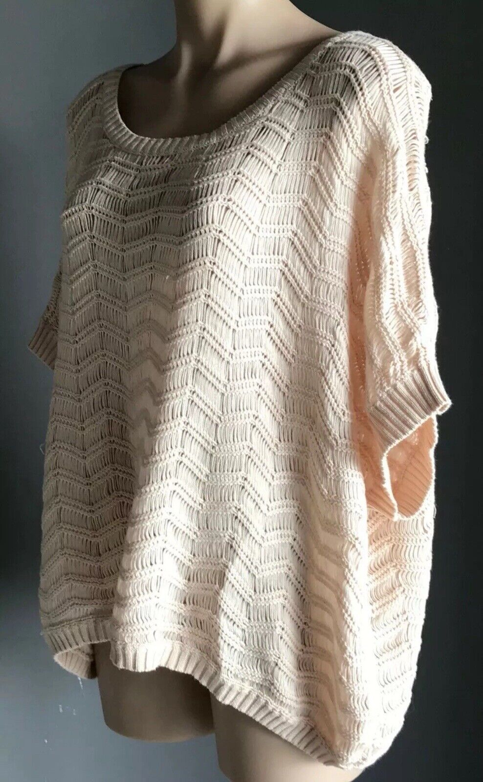 SUPRE Oversized KNIT TOP Blush Pink Knit Short Sleeve Box Style Size L 12 NEW