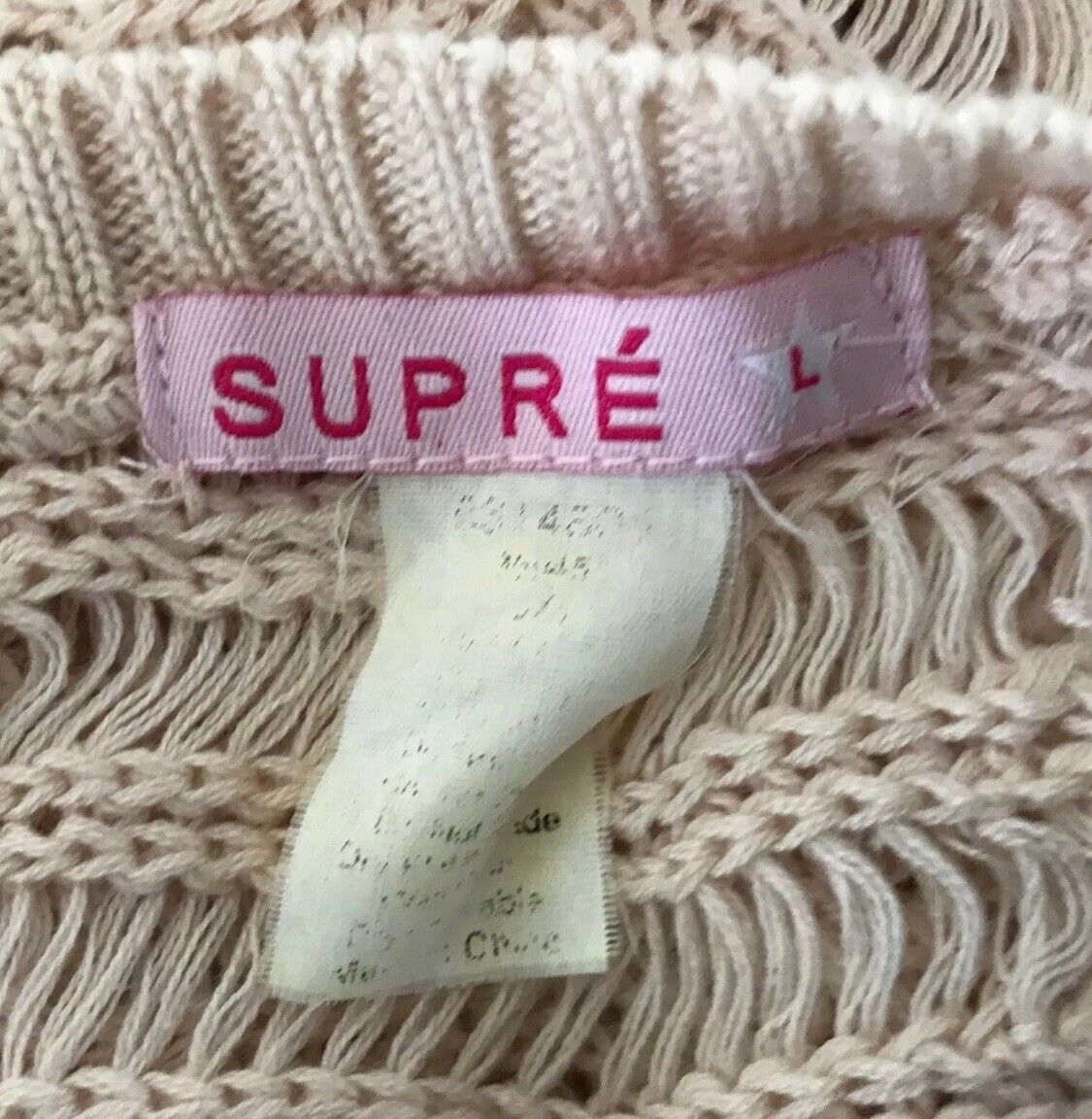 SUPRE Oversized KNIT TOP Blush Pink Knit Short Sleeve Box Style Size L 12 NEW