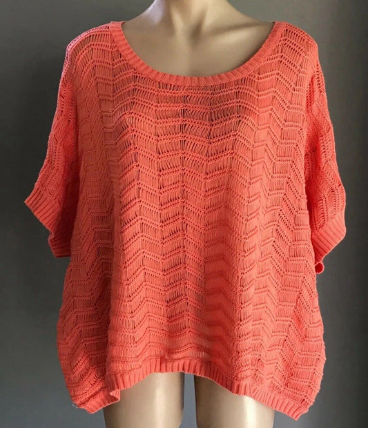 SUPRE Jumper Coral Knit Short Sleeve Box Style Sweater Ladies Size M 12