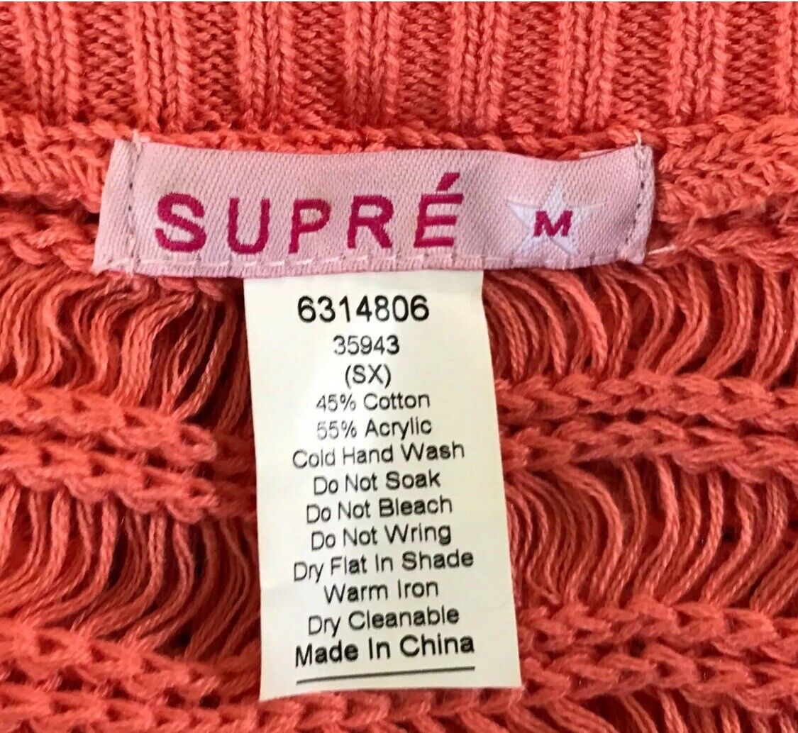 SUPRE Jumper Coral Knit Short Sleeve Box Style Sweater Ladies Size M 12