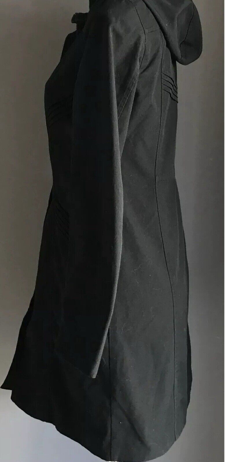H&M DIVIDED Coat w Hood Black Lined Zip Front Long Sleeve Warm Sz 36 AU 10