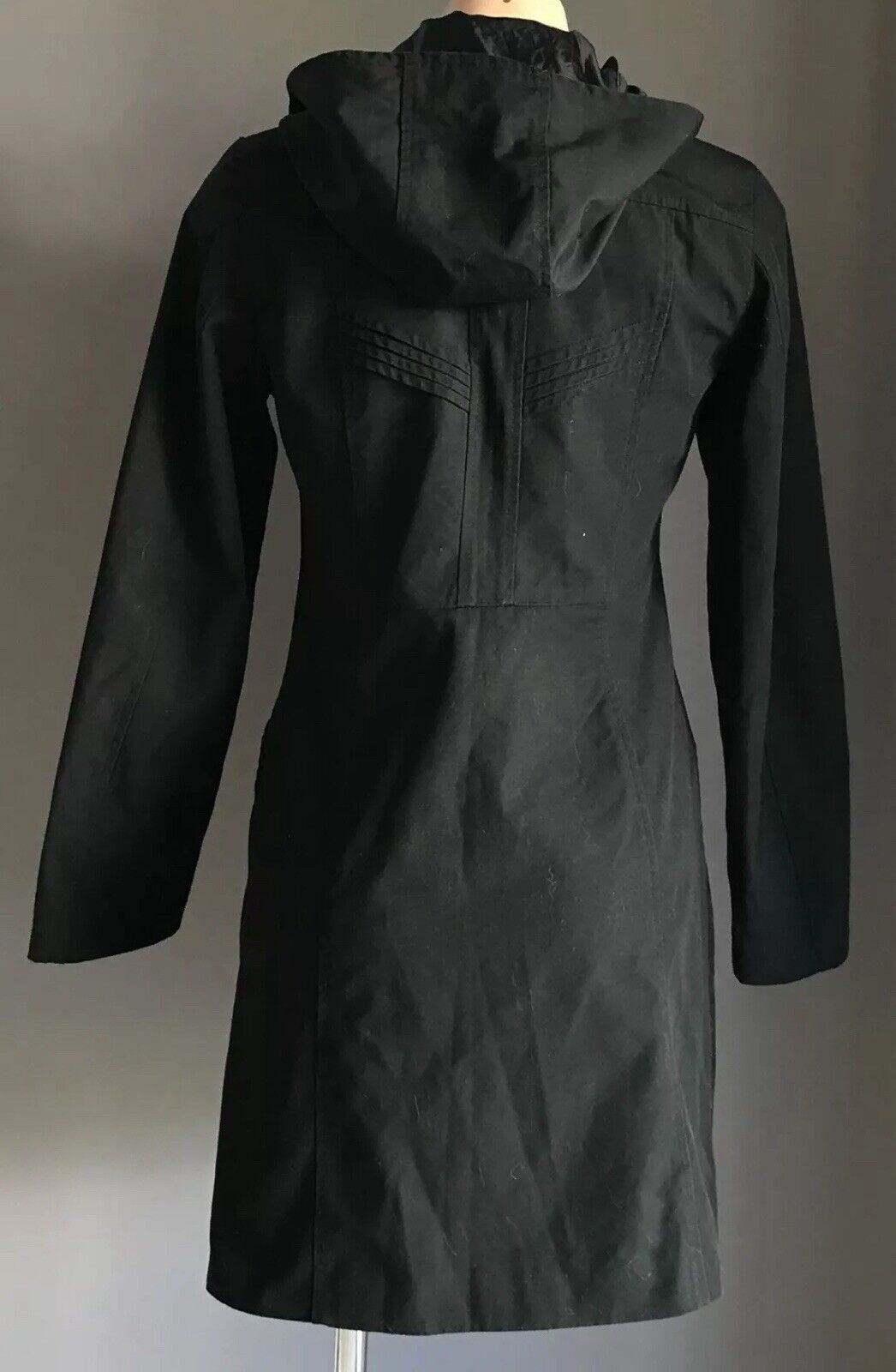 H&M DIVIDED Coat w Hood Black Lined Zip Front Long Sleeve Warm Sz 36 AU 10