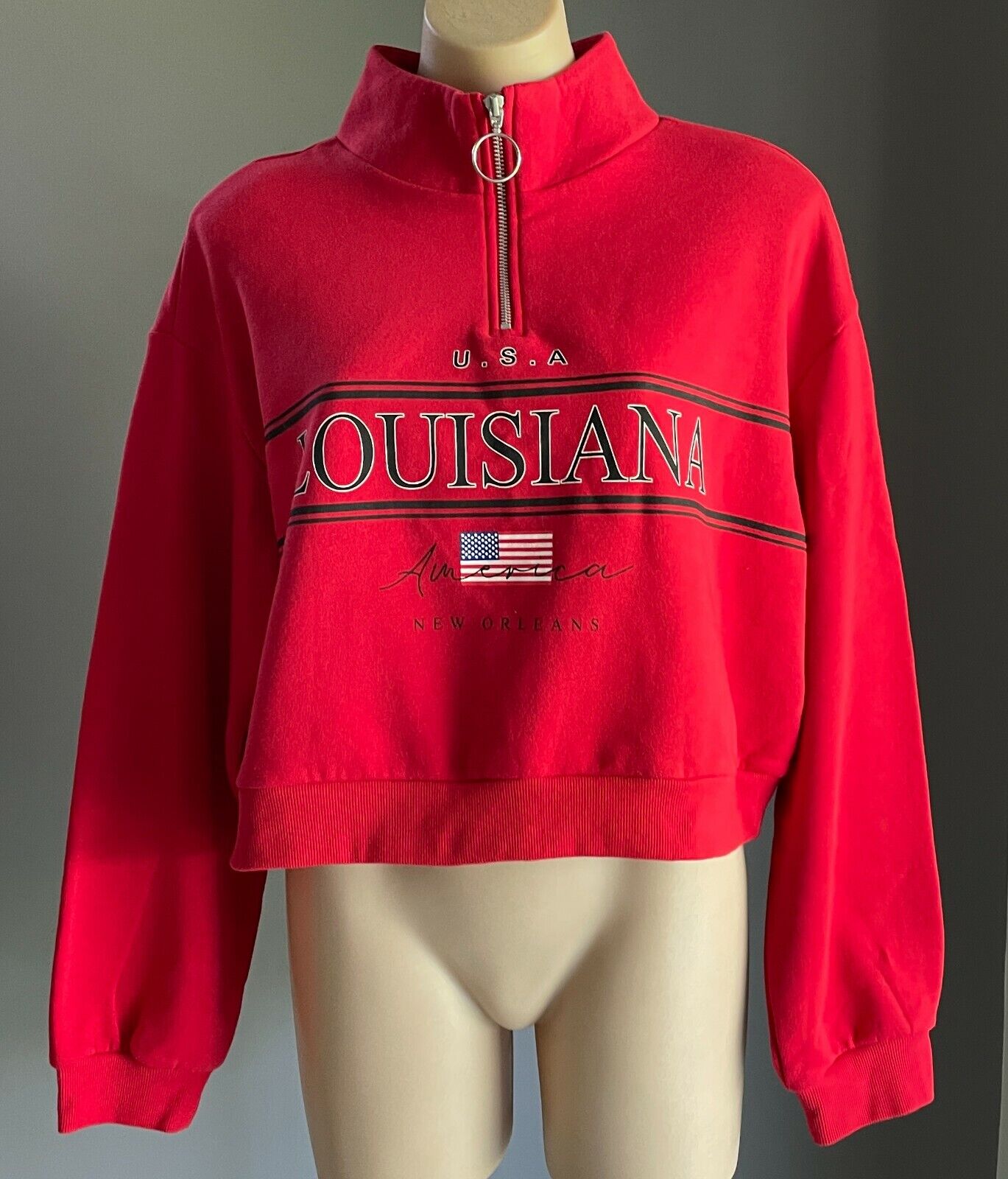 DIVIDED by H&M Louisiana USA Red Sweater Long Sleeve Crop Size EU L AU 14 16
