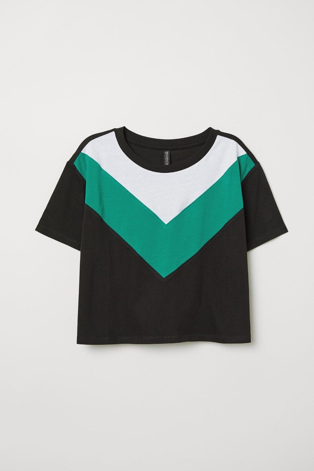 DIVIDED by H&M  T-Shirt White Green Black Block Top Size EU L 12 Short Sleeve
