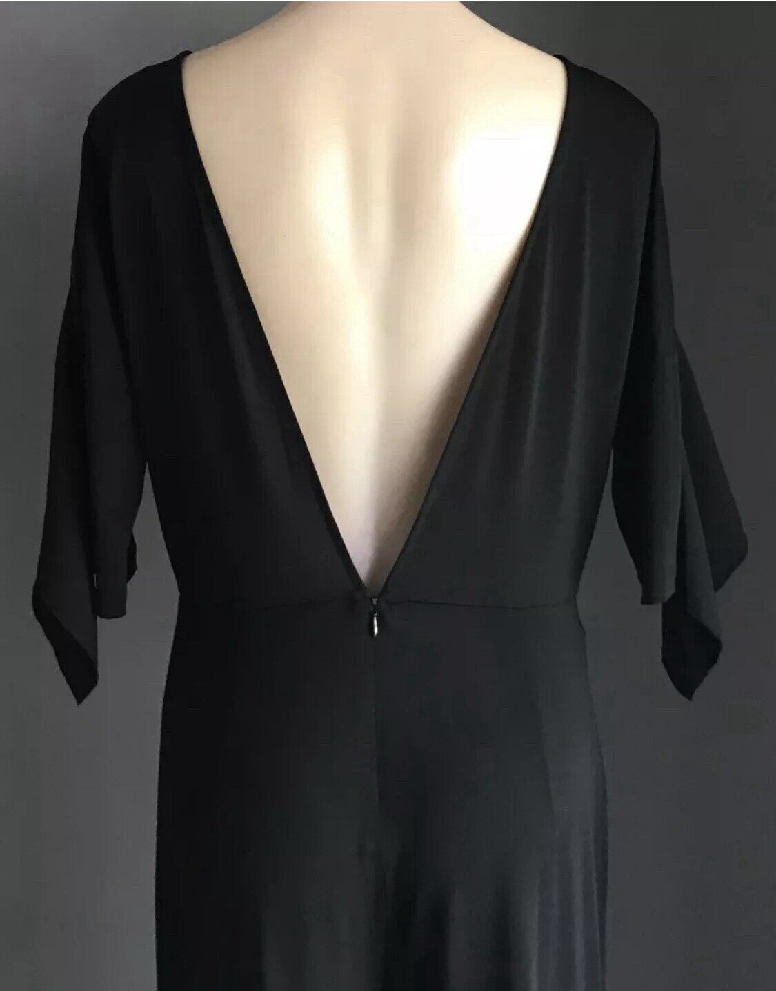 H&M Jumpsuit Black 3/4 Sleeve Ruffles Wide Leg Stretch Pantsuit Size 12 EU 42
