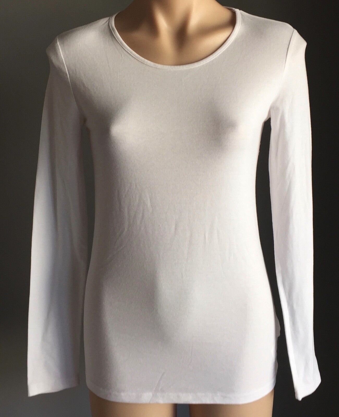 DIVIDED H&M Top White Long Sleeve White Crew Neck Stretch Size S 10 12