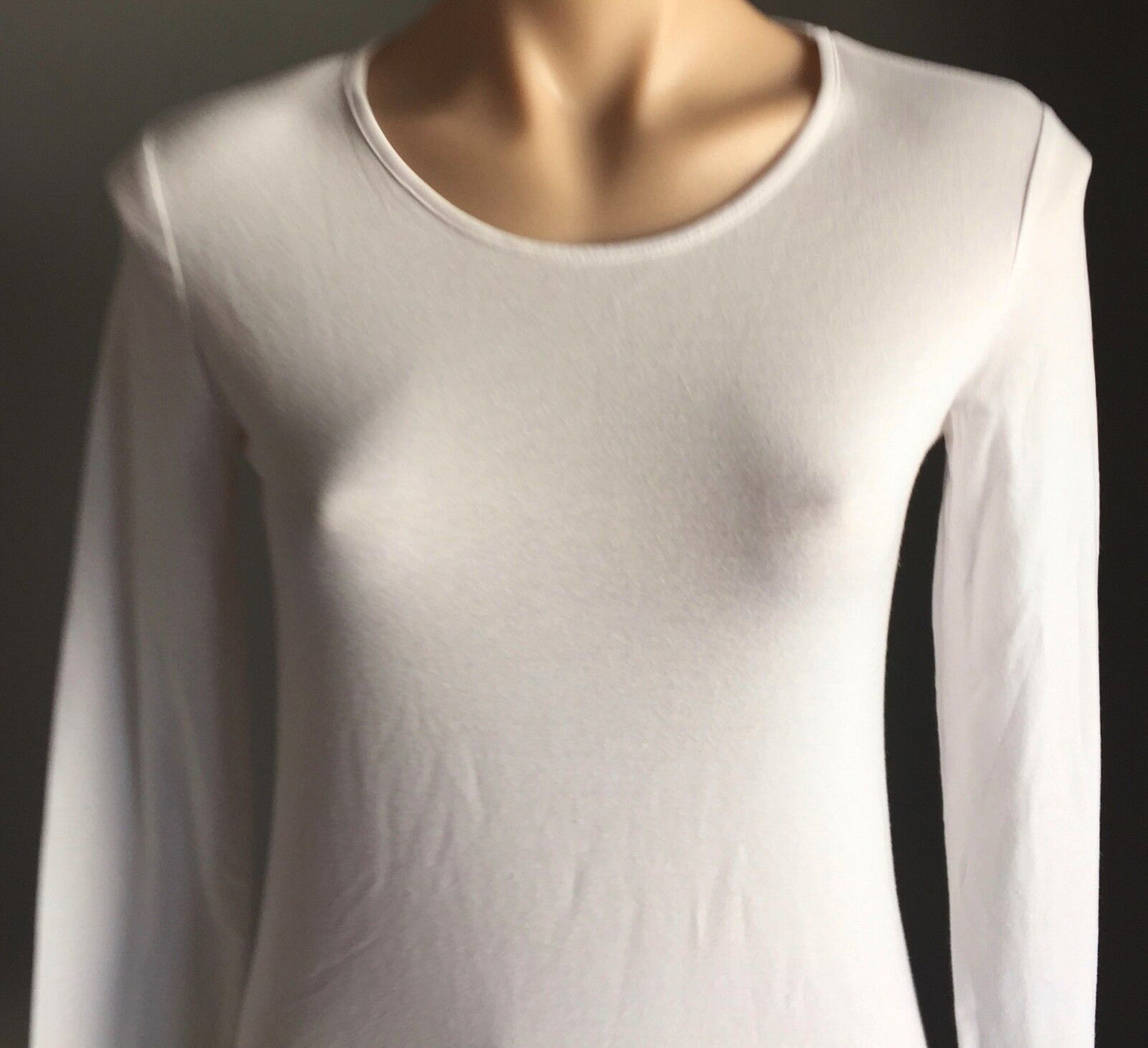 DIVIDED H&M Top White Long Sleeve White Crew Neck Stretch Size S 10 12