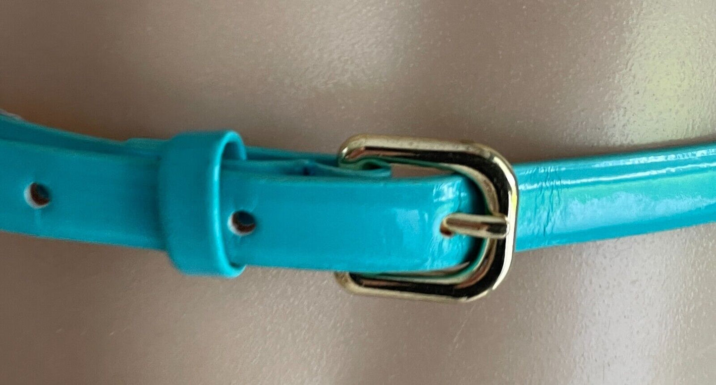 H&M Thin Belt Aqua Patent 1cm Pleather Size EU S 10 To Fit Waist 81-91cm