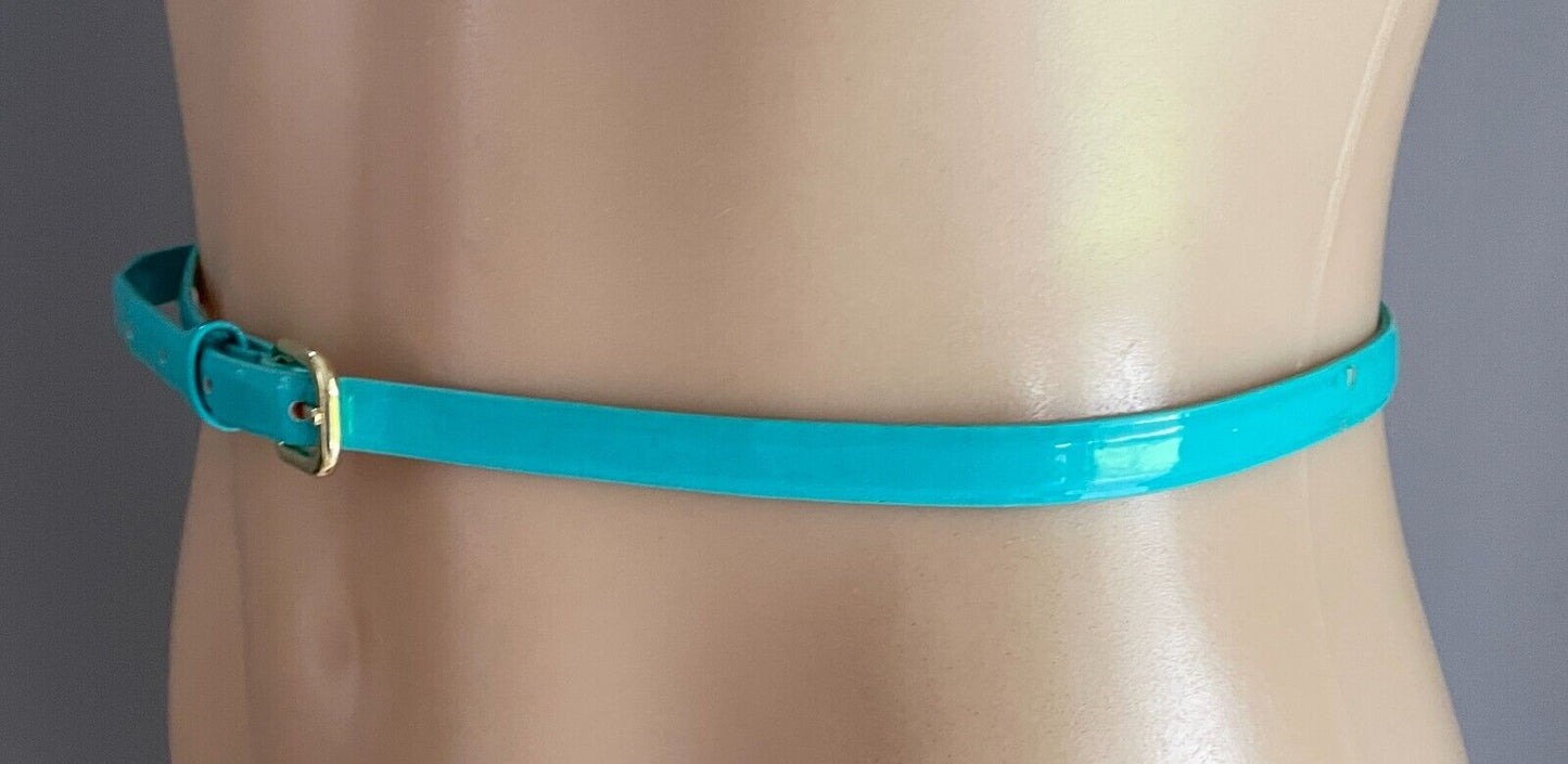 H&M Thin Belt Aqua Patent 1cm Pleather Size EU S 10 To Fit Waist 81-91cm