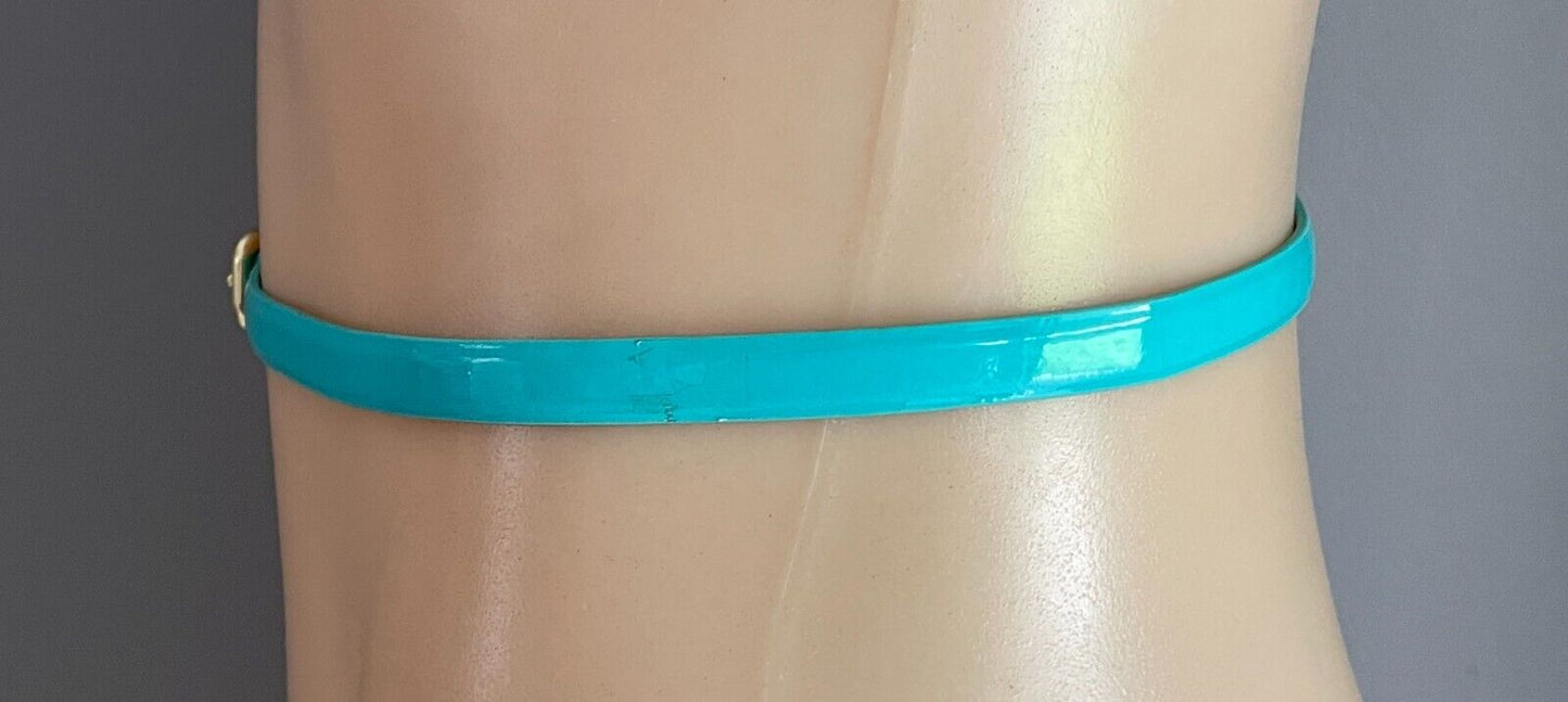 H&M Thin Belt Aqua Patent 1cm Pleather Size EU S 10 To Fit Waist 81-91cm